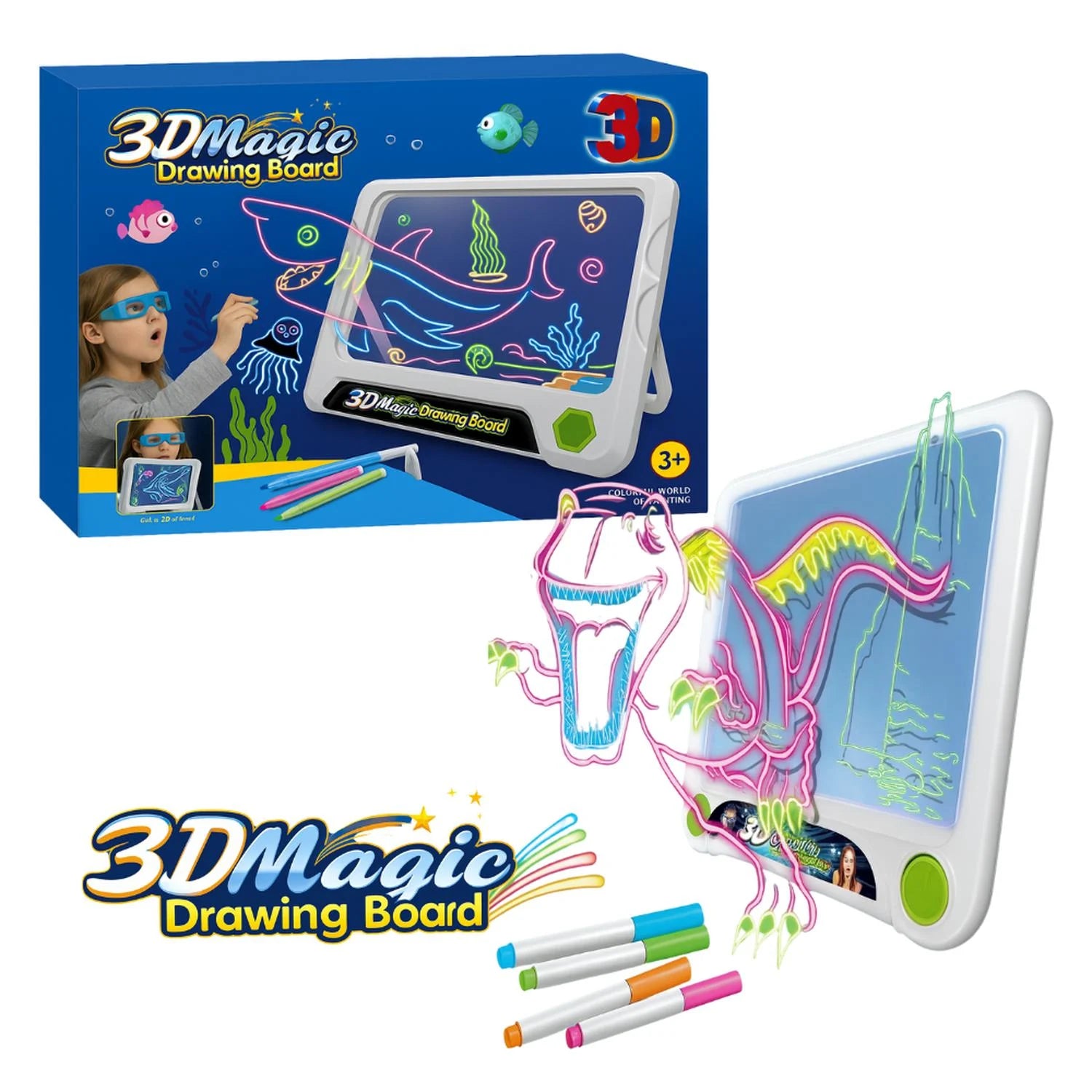 3D LED Light Up Writing and Drawing Board for Kids