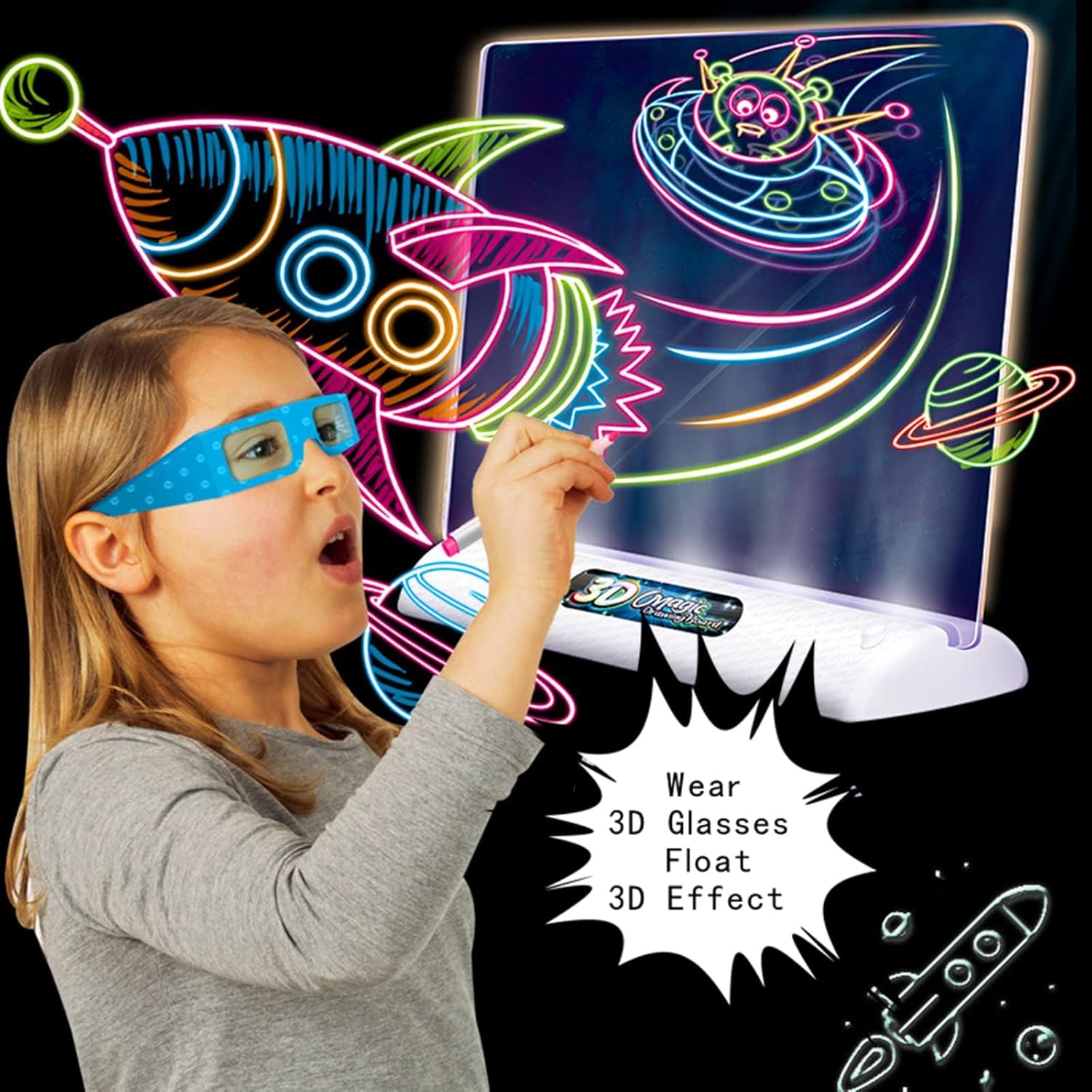 3D LED Light Up Writing and Drawing Board for Kids