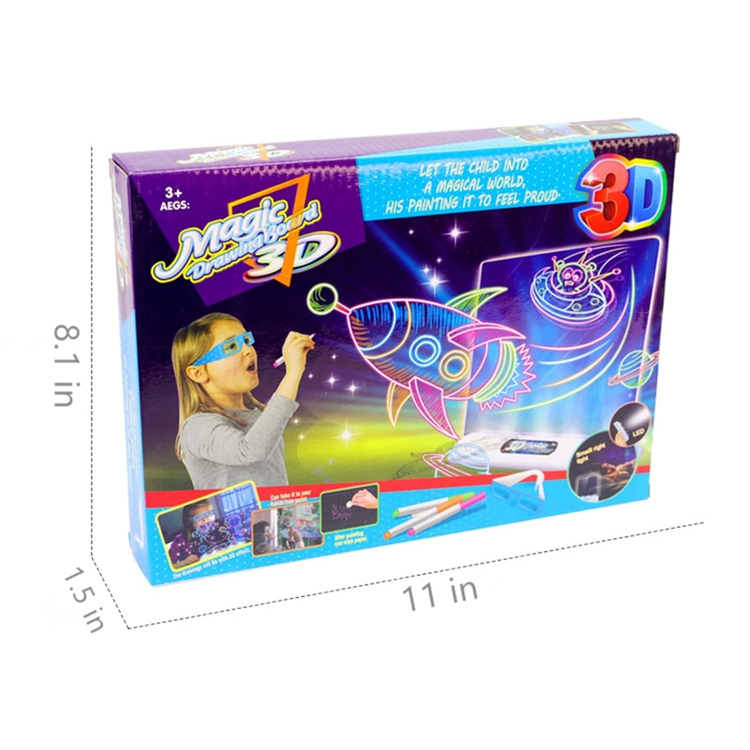 3D LED Light Up Writing and Drawing Board for Kids