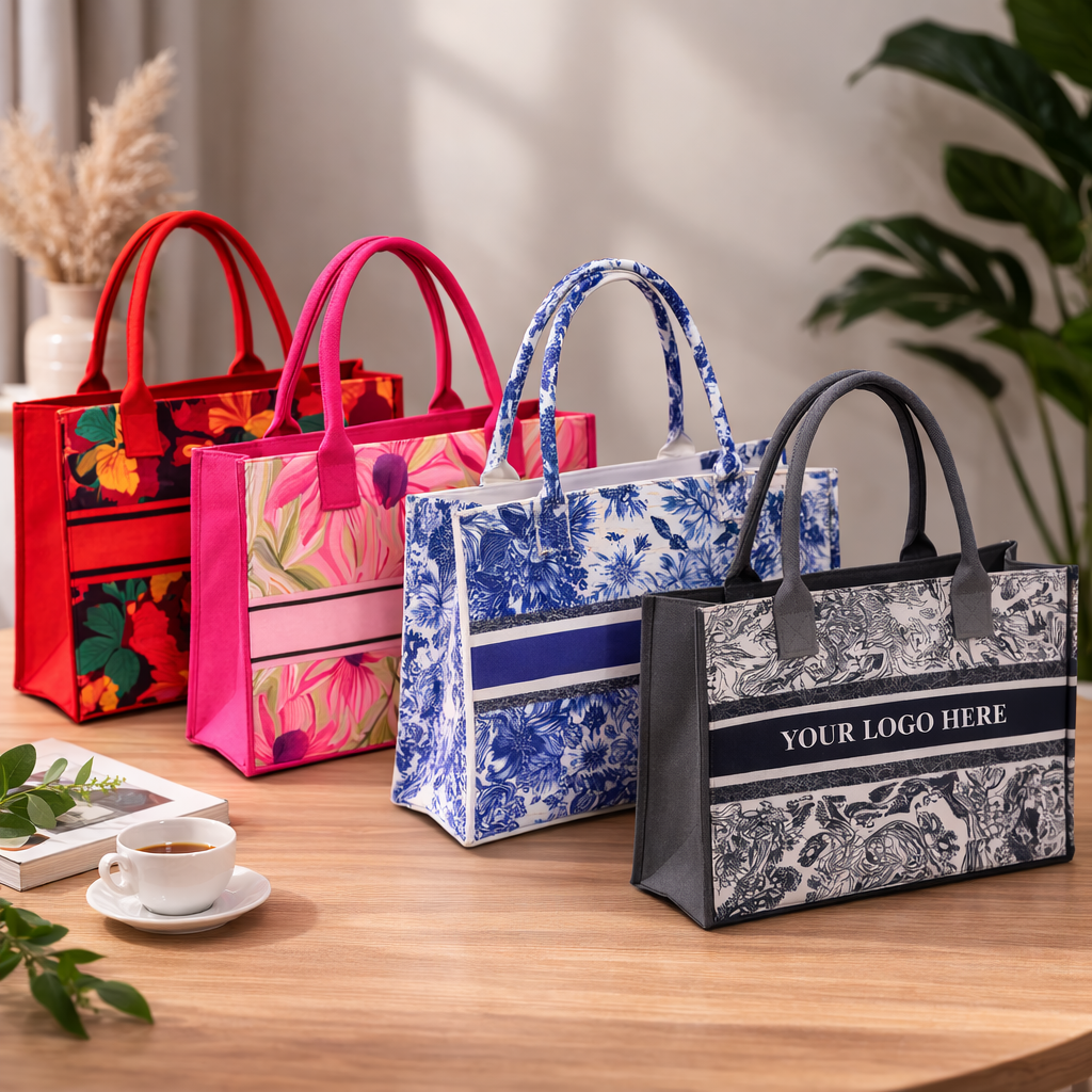 Stylish felt tote bag with artistic print