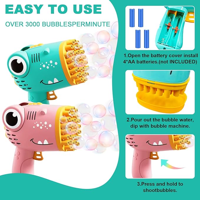 Dino Bubble Gun, Pack of 2, 40 Holes