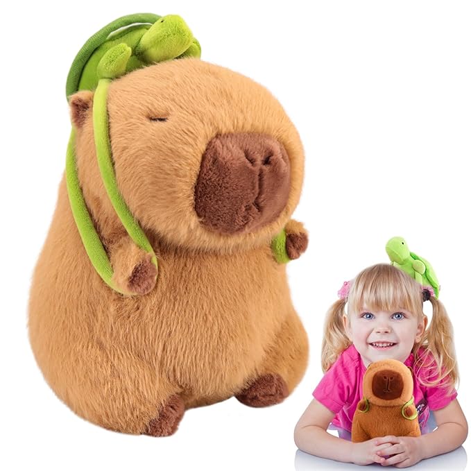 Capybara plush toy with turtle backpack