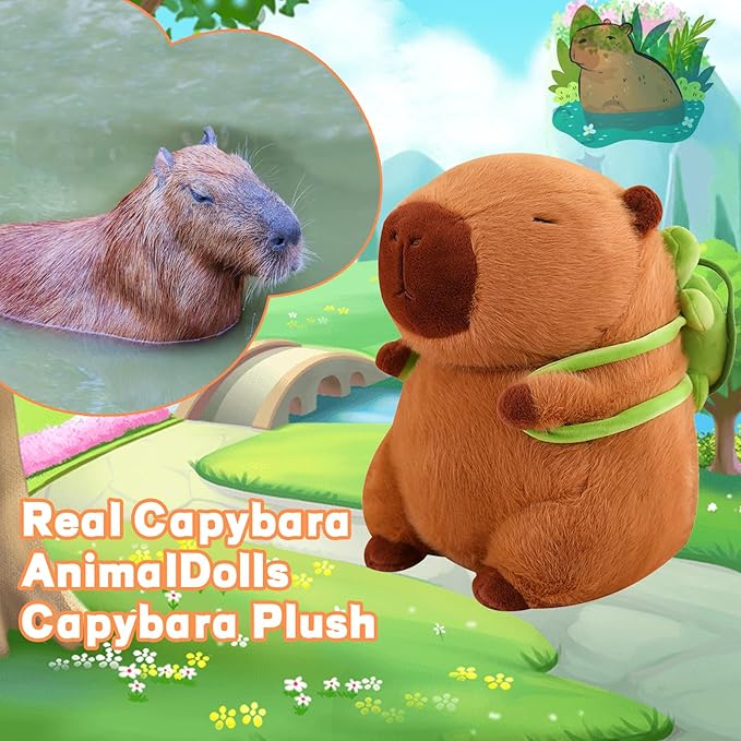 Capybara plush toy with turtle backpack