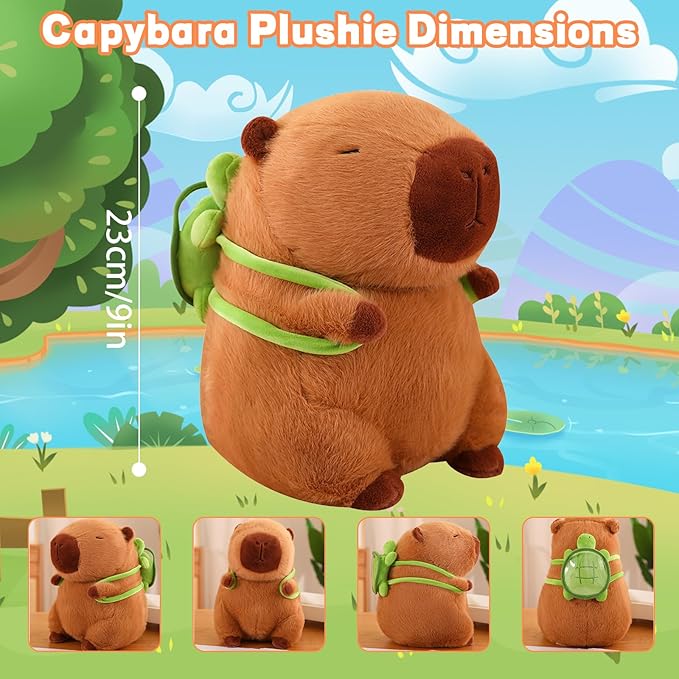 Capybara plush toy with turtle backpack