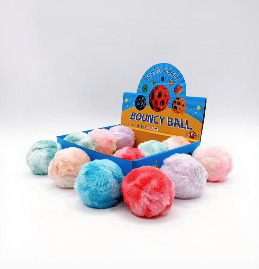 Fluffy fur bounce ball in bright pastel colors
