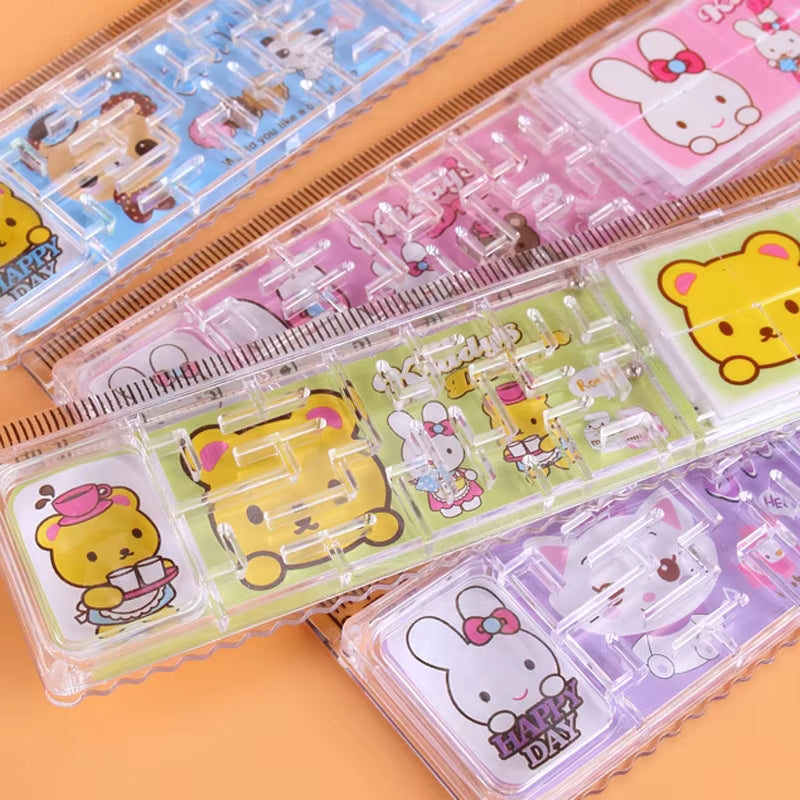 Kuromi maze liquid ruler 20cm with flowing glitter and ball puzzle