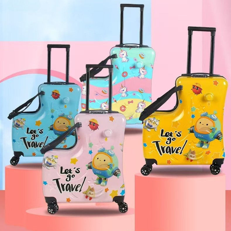 Children ride on suitcase trolley bag