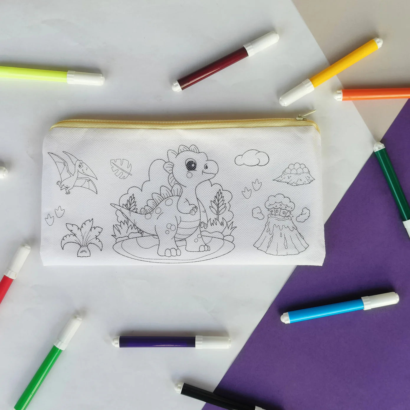 DIY pencil pouch with colours for kids creative activity