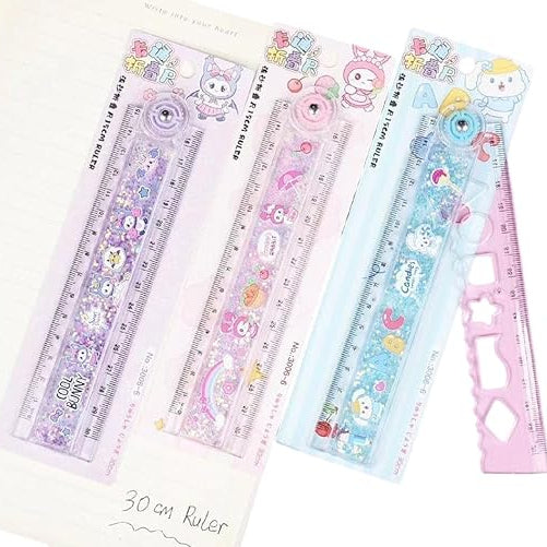 Glitter water cartoon print plastic ruler scale
