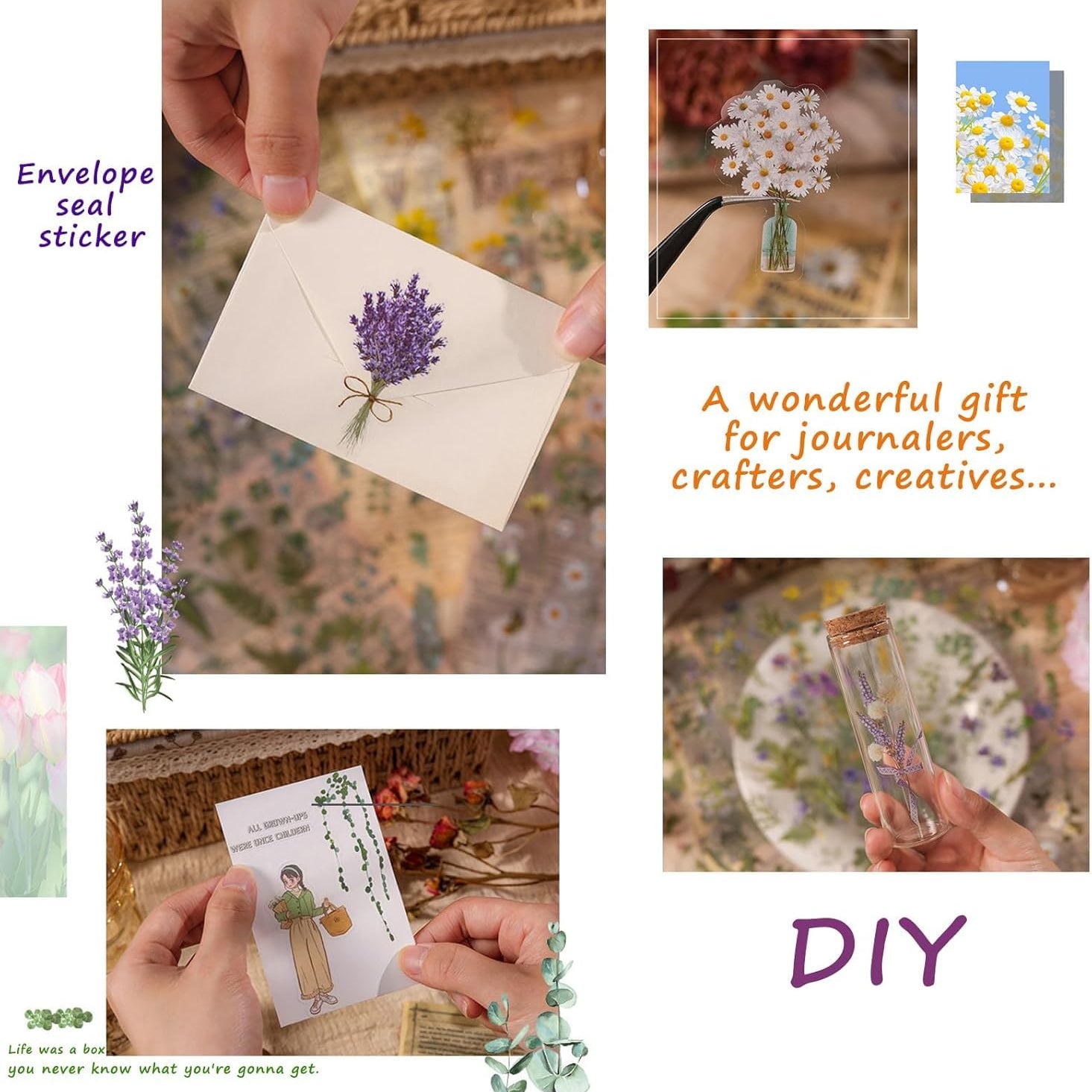 Natural floral retro style stickers