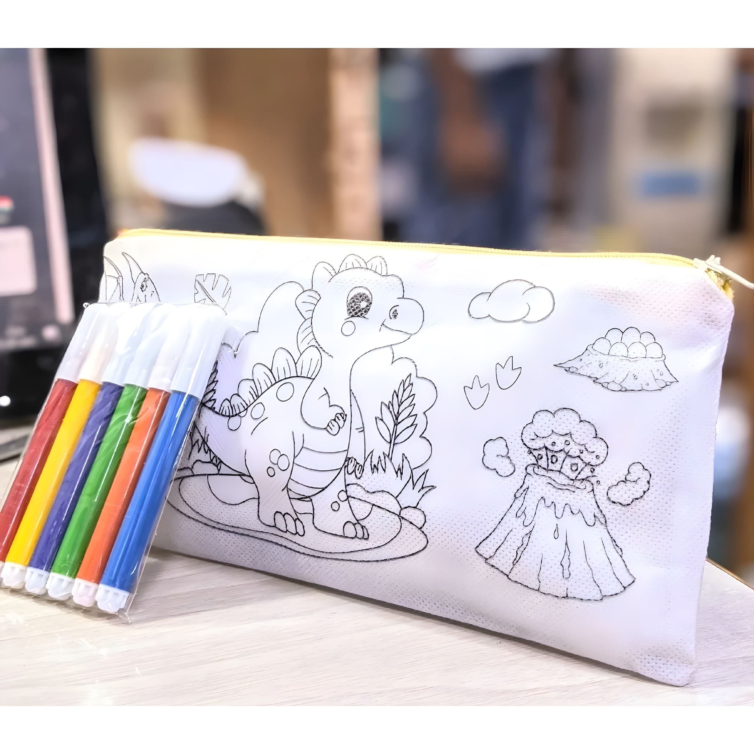 DIY pencil pouch with colours for kids creative activity