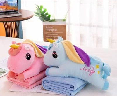 Soft Unicorn Designs Pillow with Blanket