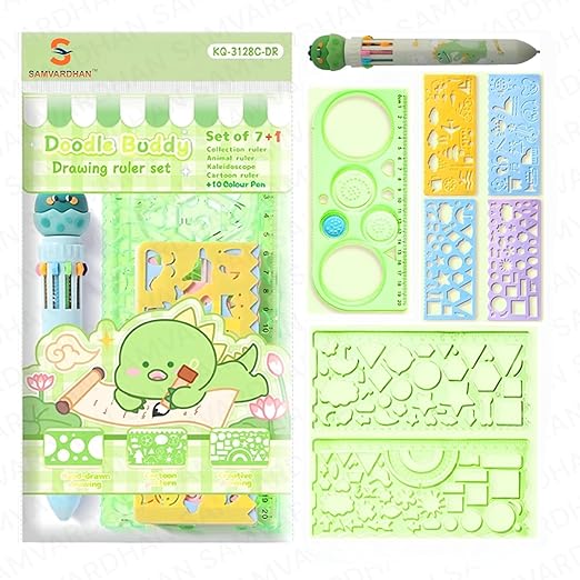 8-Piece Dinosaur Drawing Ruler Kit