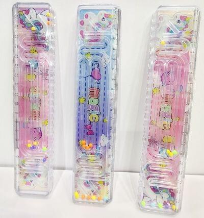 Unicorn maze liquid ruler 20cm with flowing glitter and ball puzzle