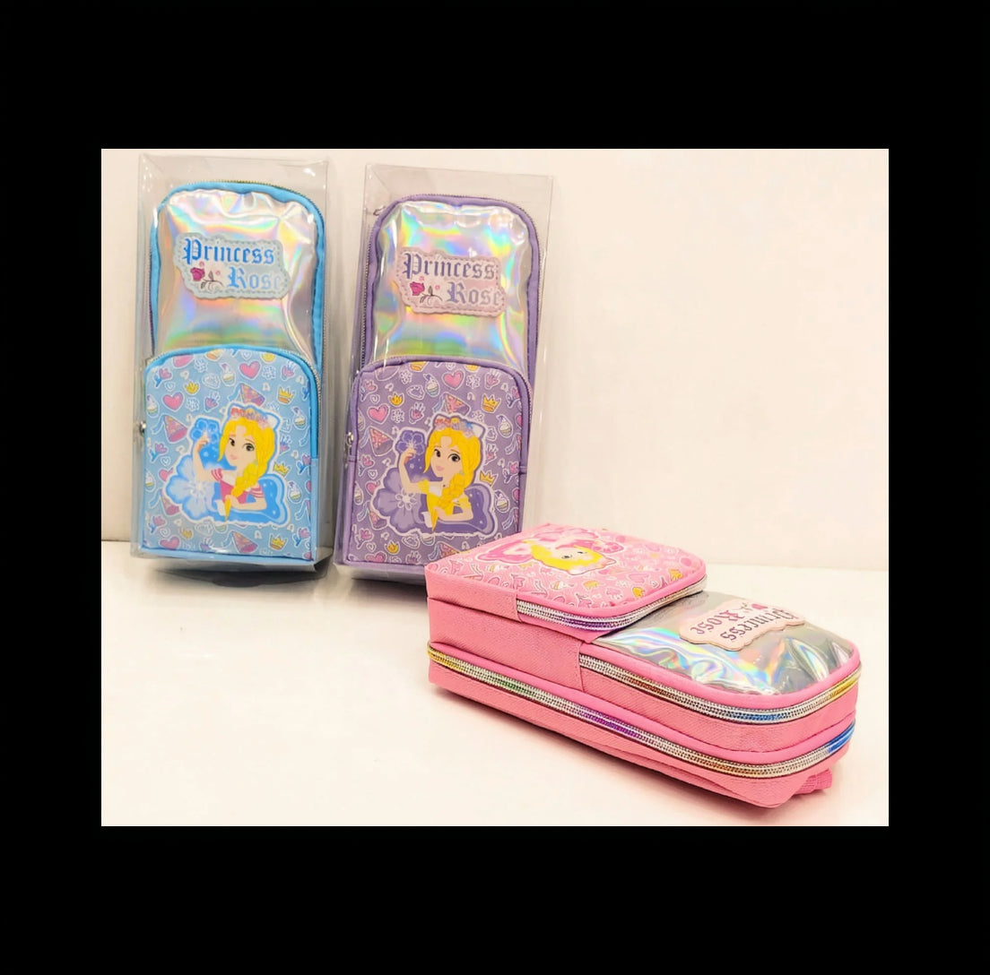 kids princess pencil pouch with cartoon design and zipper
