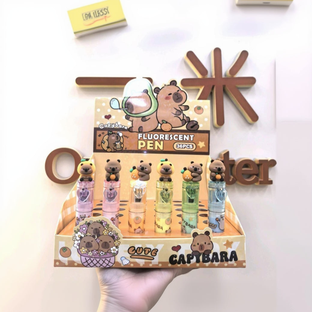 cute fluorescent light pen set of 2 cartoon highlighter pens