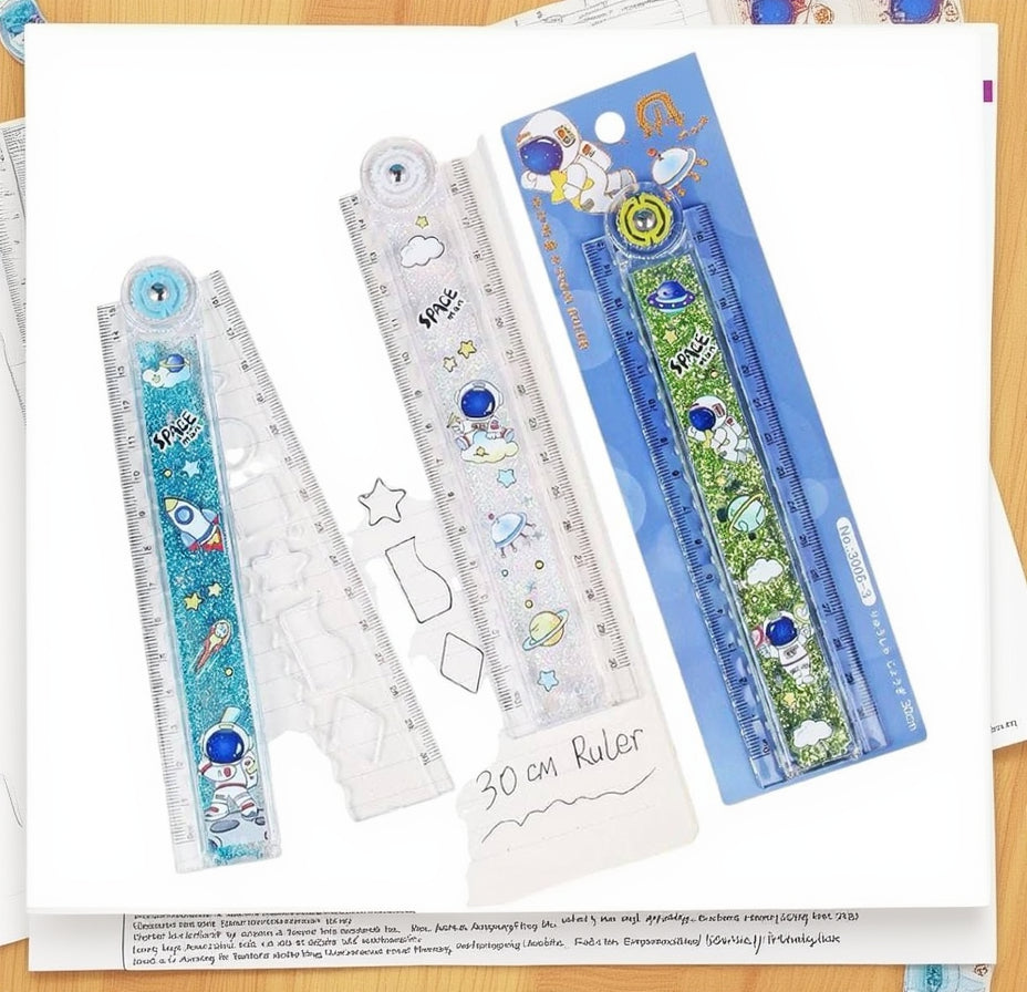 Foldable space glitter ruler scale 30cm transparent water glitter