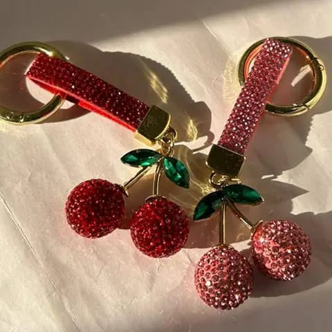 Red crystal heart keychain with sparkling rhinestones key ring charm