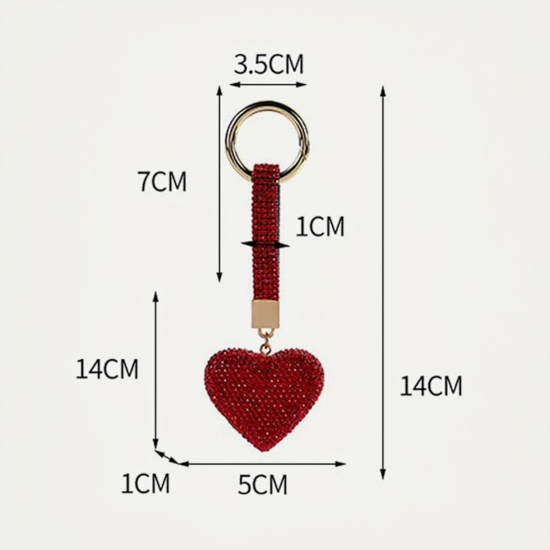 Red crystal heart keychain with sparkling rhinestones key ring charm