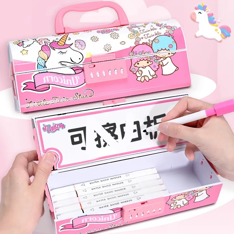 Suitcase style pencil box with password lock