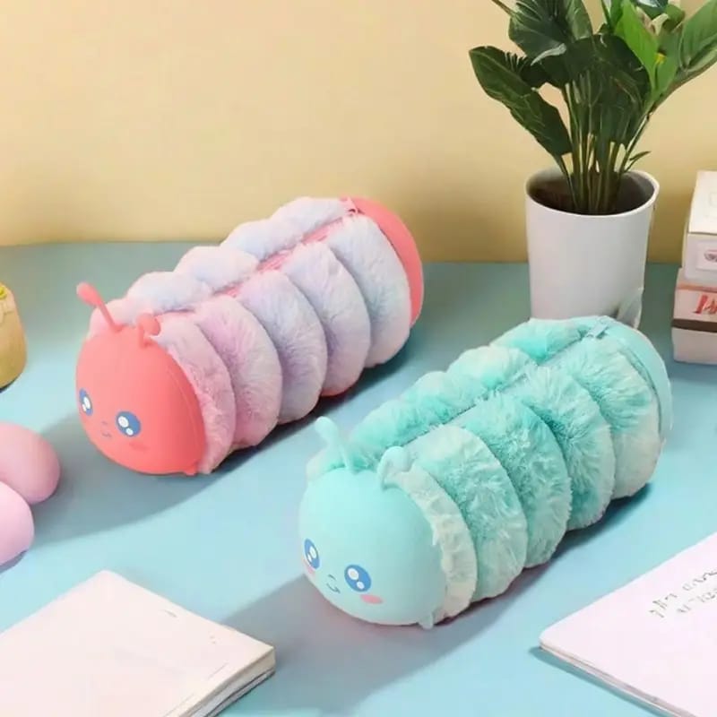 Cute plush cartoon caterpillar pencil pouch