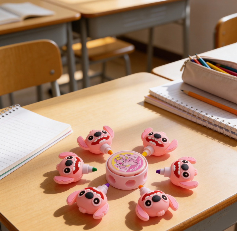 Pink Stitch spinner highlighter with cute cartoon design