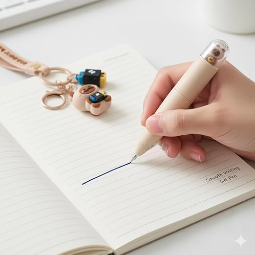 Cute Bear Pen with Keychain – Kawaii Stationery Set