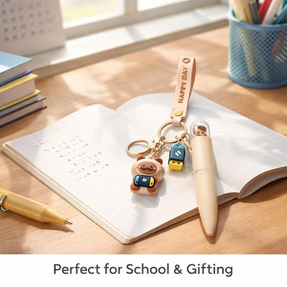 Cute Bear Pen with Keychain – Kawaii Stationery Set