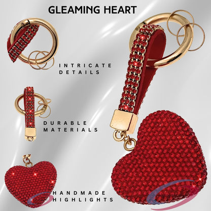 Red crystal heart keychain with sparkling rhinestones key ring charm