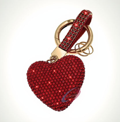Red crystal heart keychain with sparkling rhinestones key ring charm