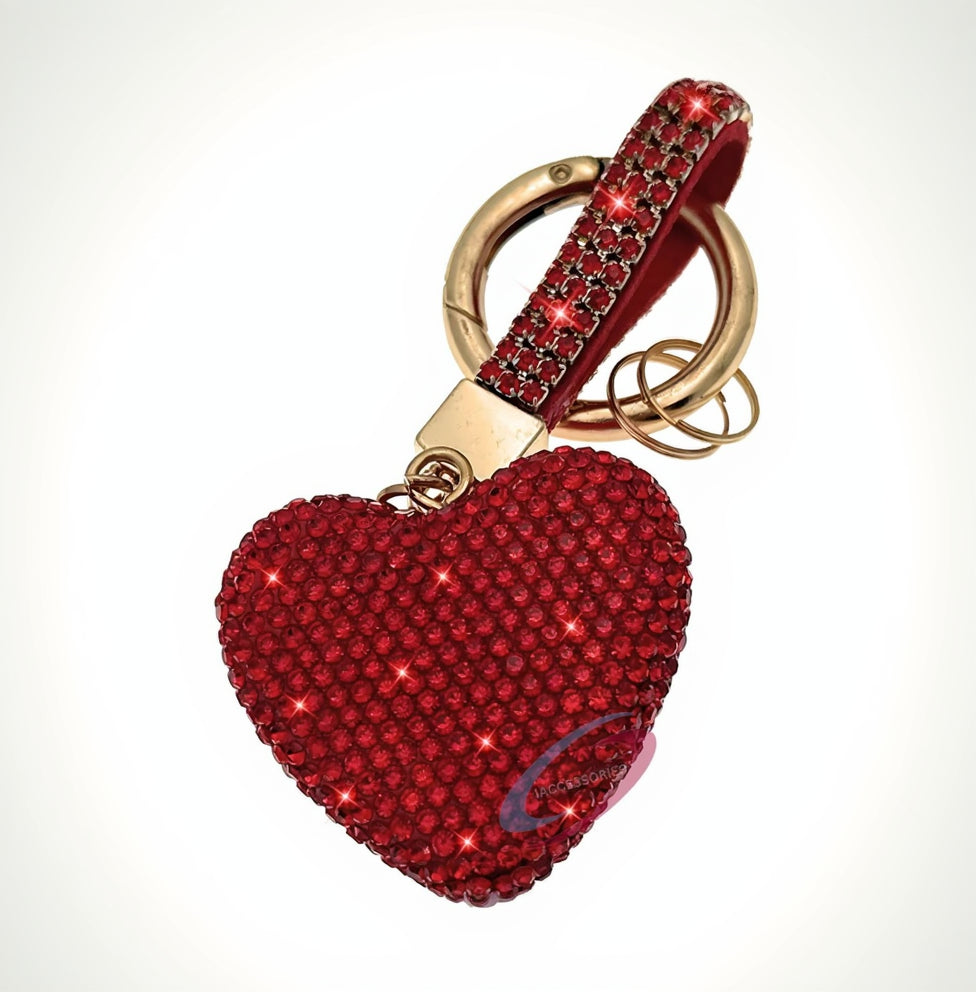 Red crystal heart keychain with sparkling rhinestones key ring charm
