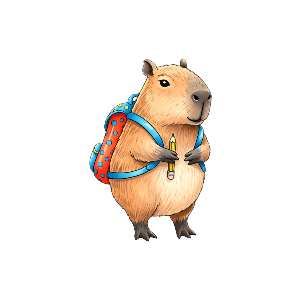 Capybara cartoon with backpack
