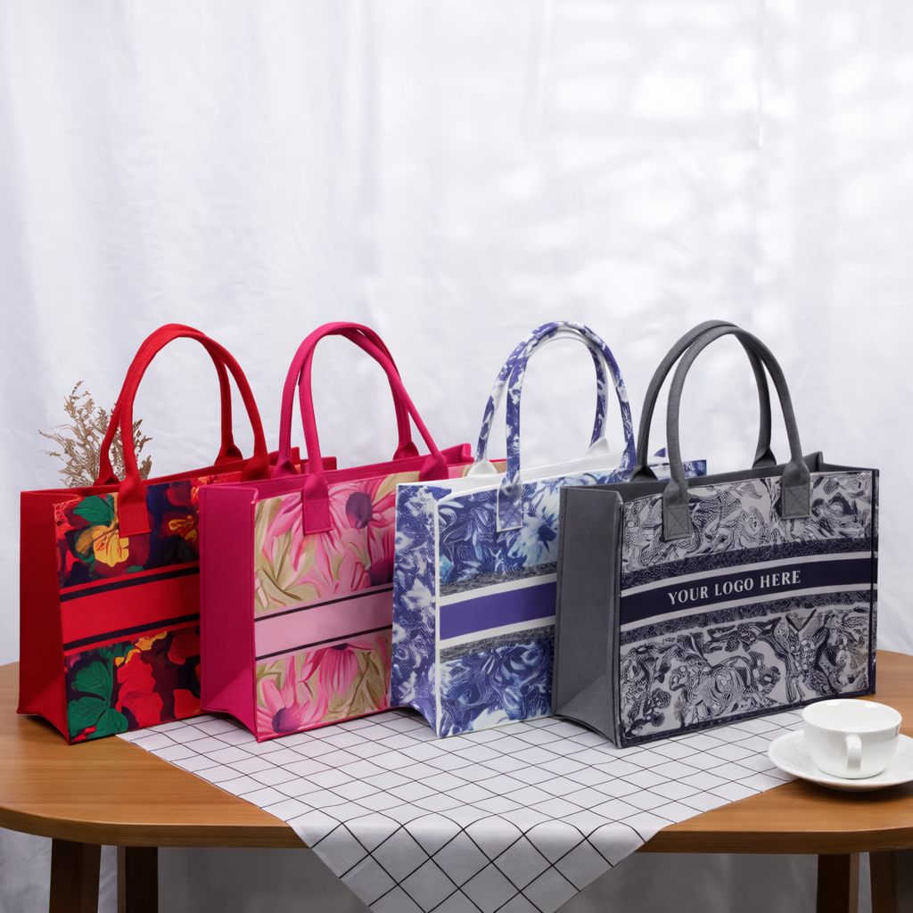 Stylish felt tote bag with artistic print