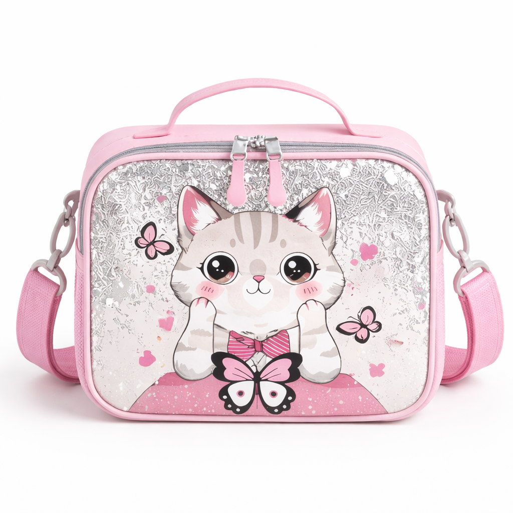 Pink kitty theme girls school backpack set