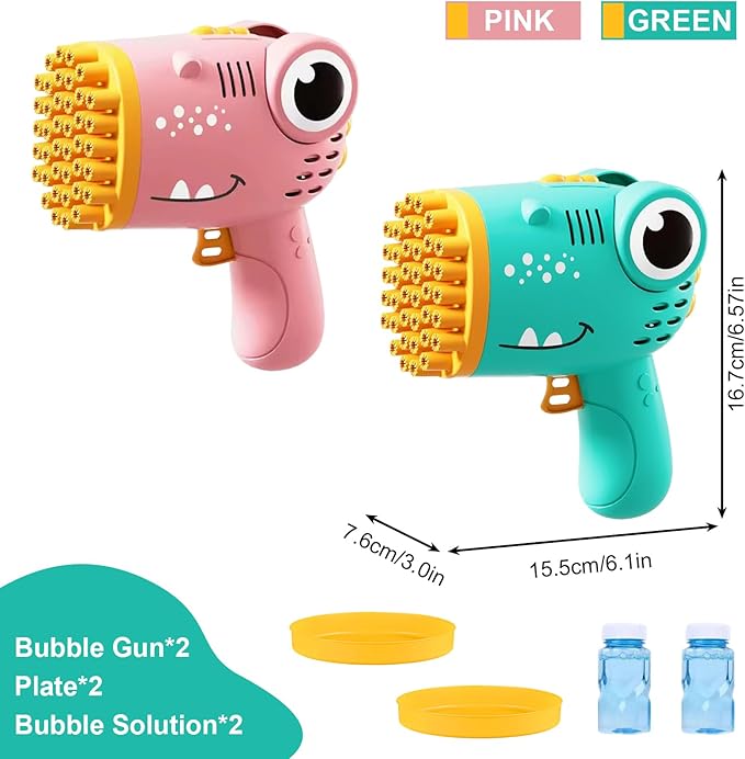 Dino Bubble Gun, Pack of 2, 40 Holes