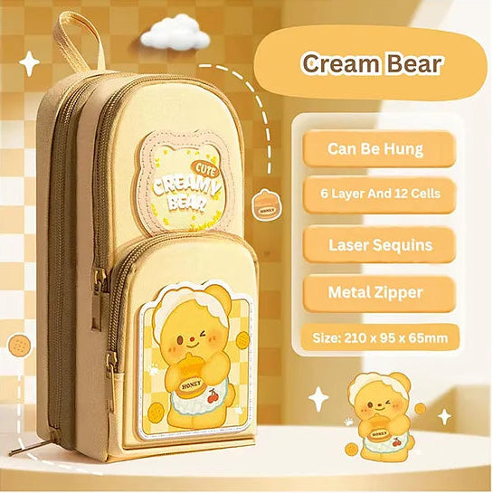 cream bear pencil case