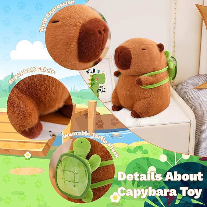 Capybara plush toy with turtle backpack