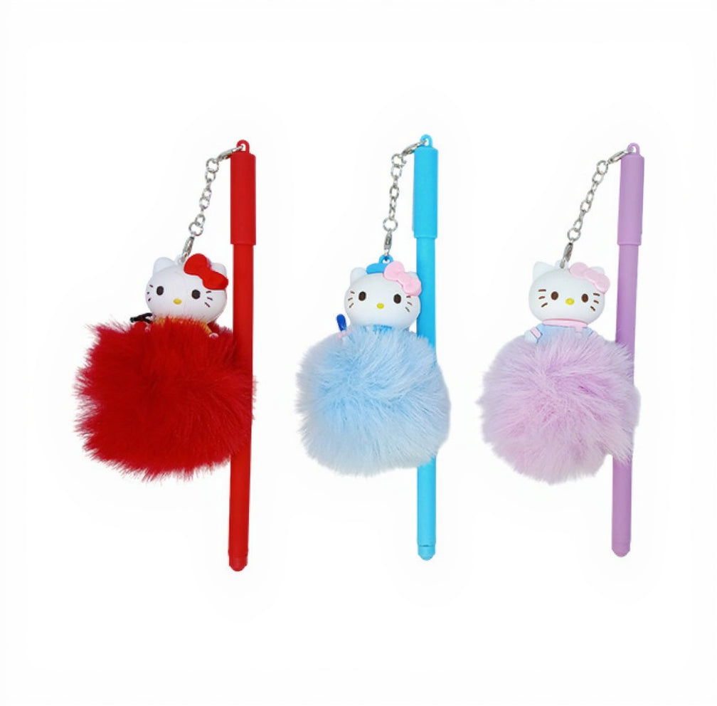 Cute Kitty Pom Pom Pen with Soft Fluffy Top
