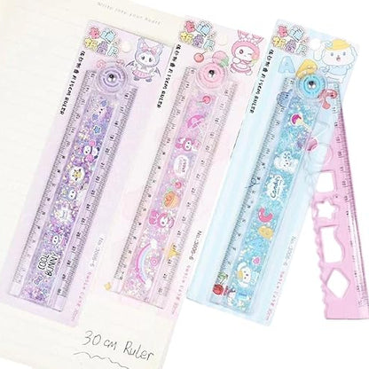 Glitter water cartoon print plastic ruler scale