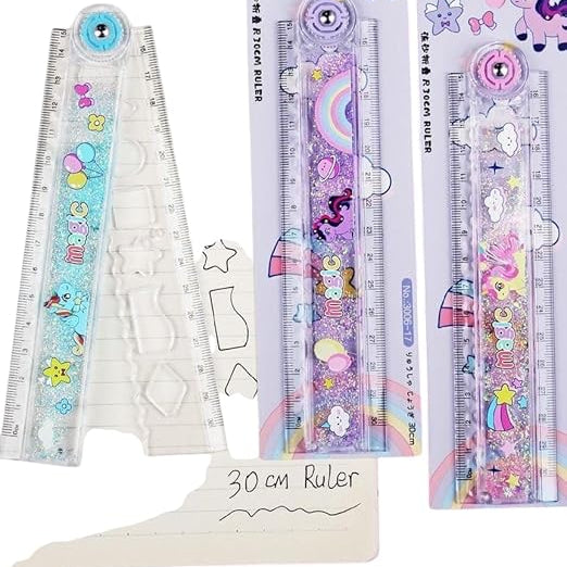 Glitter water cartoon print plastic ruler scale