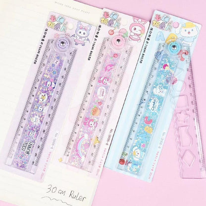 Glitter water cartoon print plastic ruler scale