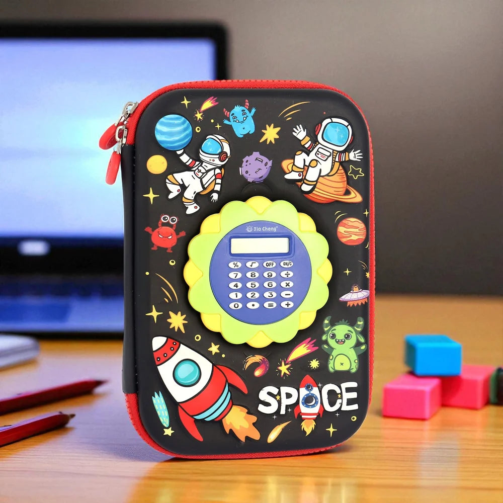 Space Theme Pencil Box with Calculator