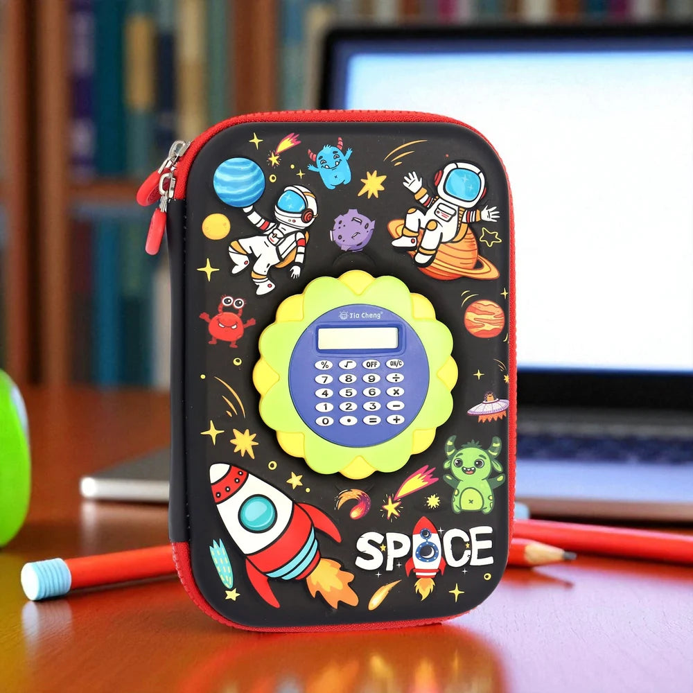 Space Theme Pencil Box with Calculator
