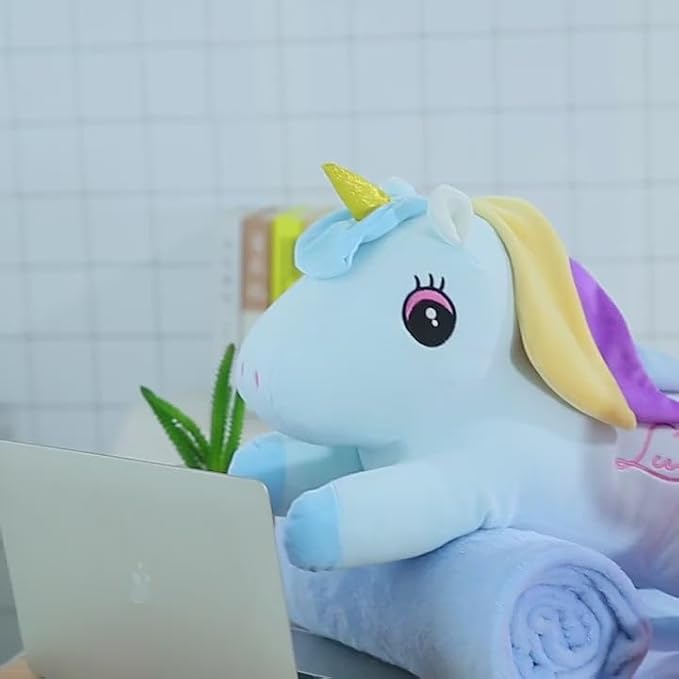 Soft Unicorn Designs Pillow with Blanket