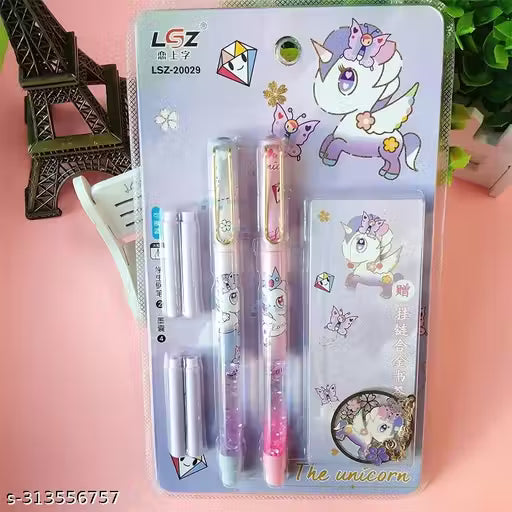 Unicorn glitter fountain pen set with bookmark