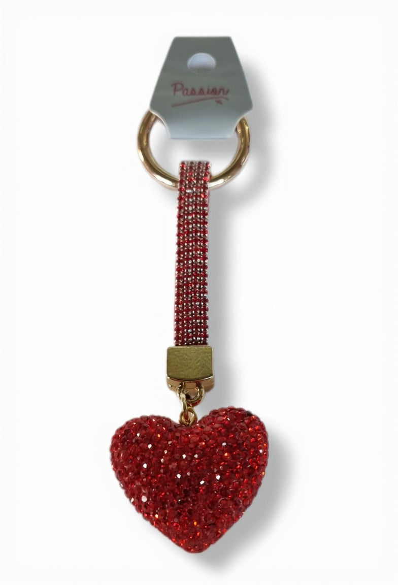 Red crystal heart keychain with sparkling rhinestones key ring charm