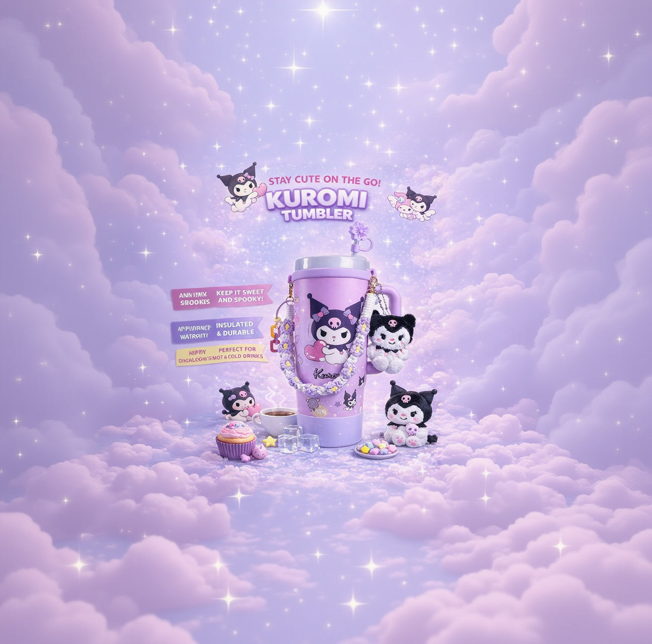 Stainless steel insulated tumbler with handle and straw.