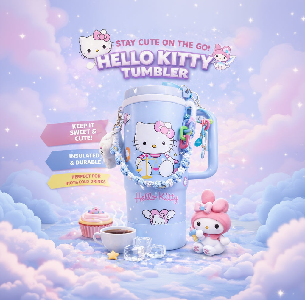 Stainless steel insulated tumbler with handle and straw.