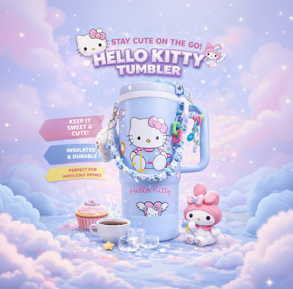 Stainless steel insulated tumbler with handle and straw.