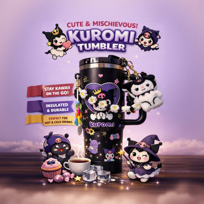 Stainless steel insulated tumbler with handle and straw.